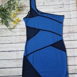 One shoulder mini dress with sheer lace/Large